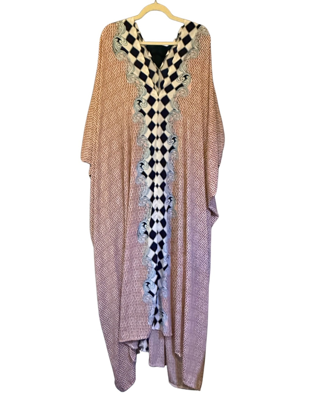 Pattern-Trim Draped Cape Coat in Blush Pink